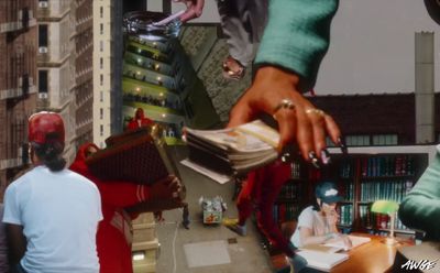 a group of people standing around a room filled with books