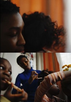 two pictures of a woman and a child brushing their teeth