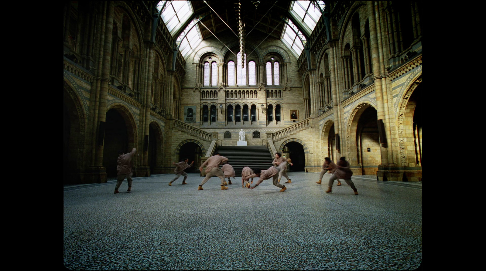 a group of people in a large building