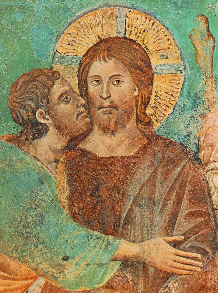 a painting of jesus holding a man's head