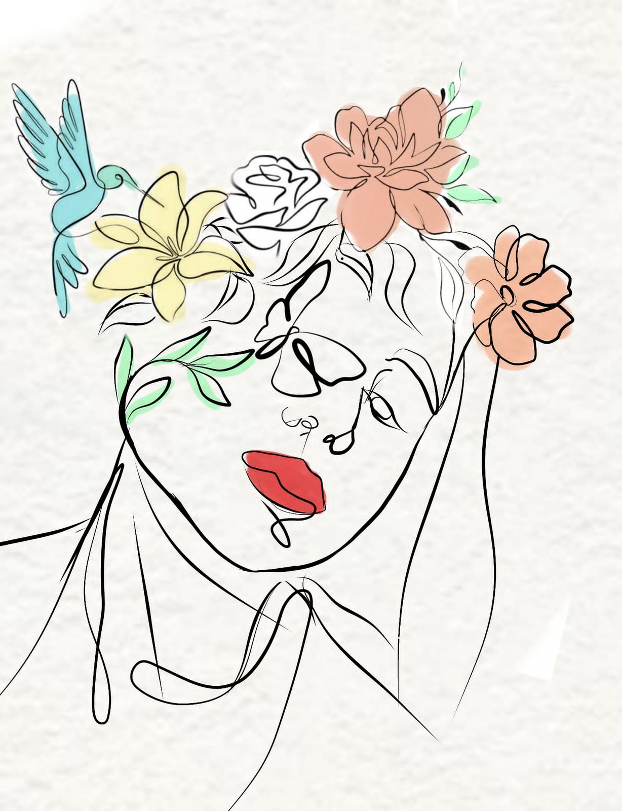 A drawing of a woman with flowers in her hair – Image on Kive.ai