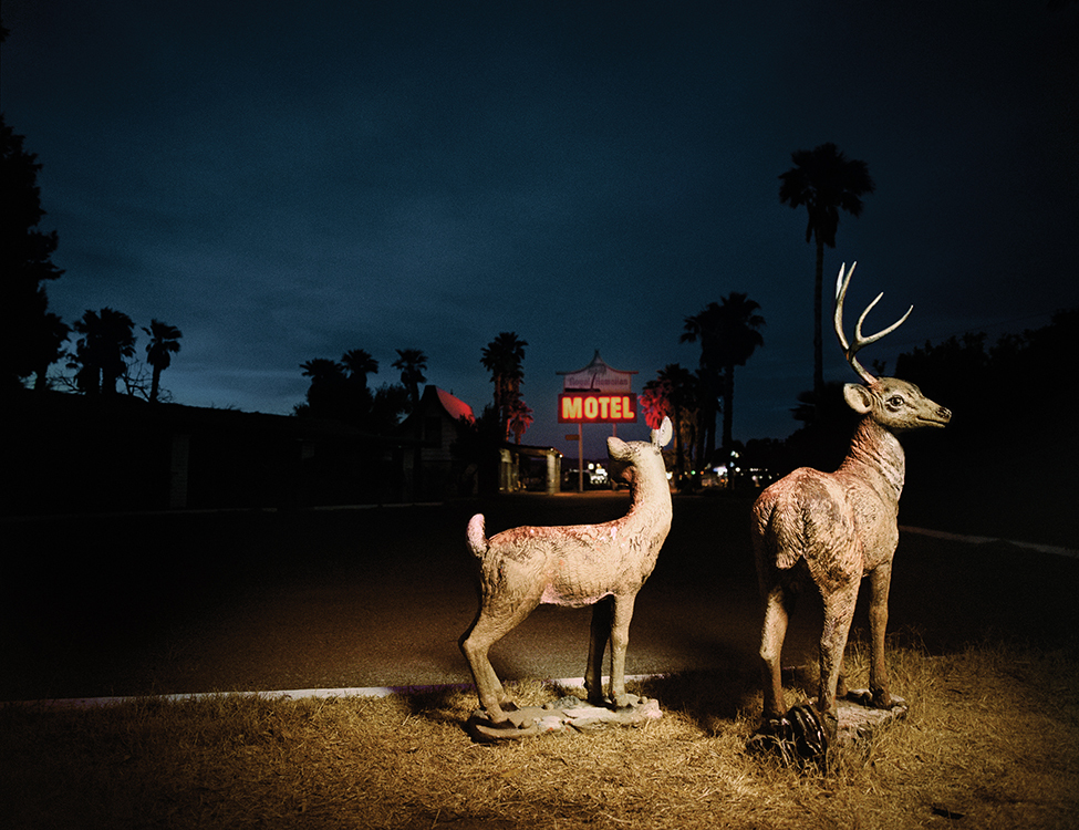 a couple of fake deer standing next to each other