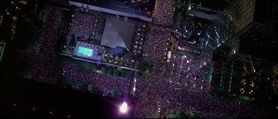 an aerial view of a city at night