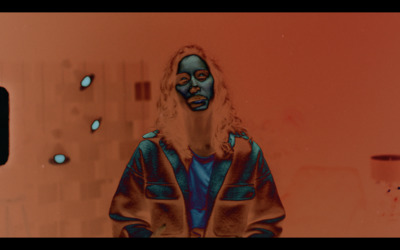 a drawing of a man with blue paint on his face