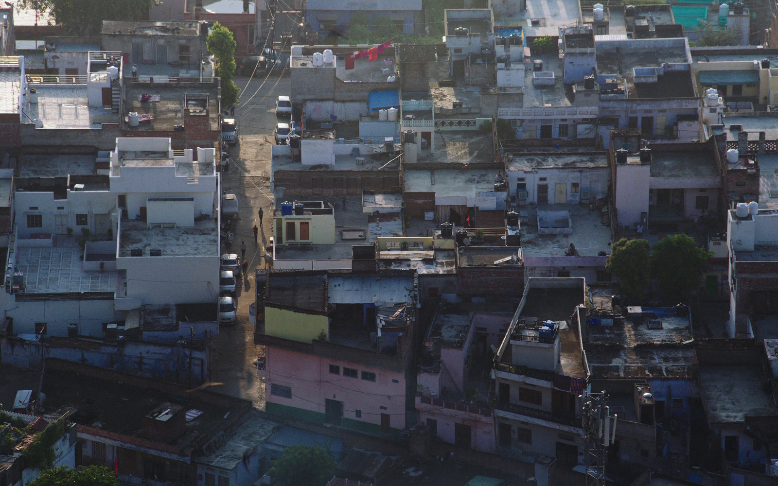 an aerial view of a city with lots of buildings