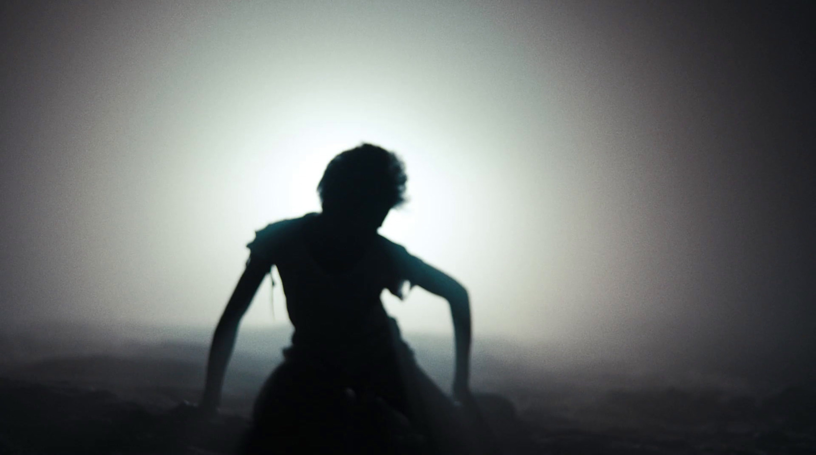 a silhouette of a person standing in the fog