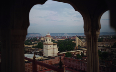 a view of a city through a window