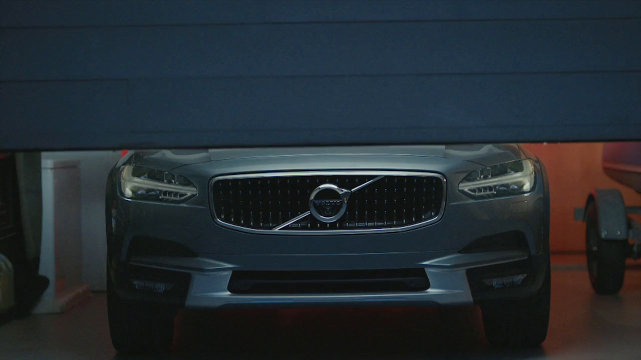 a volvo car is parked in a garage