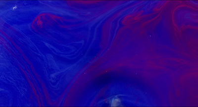 a blue and red background with swirls and bubbles