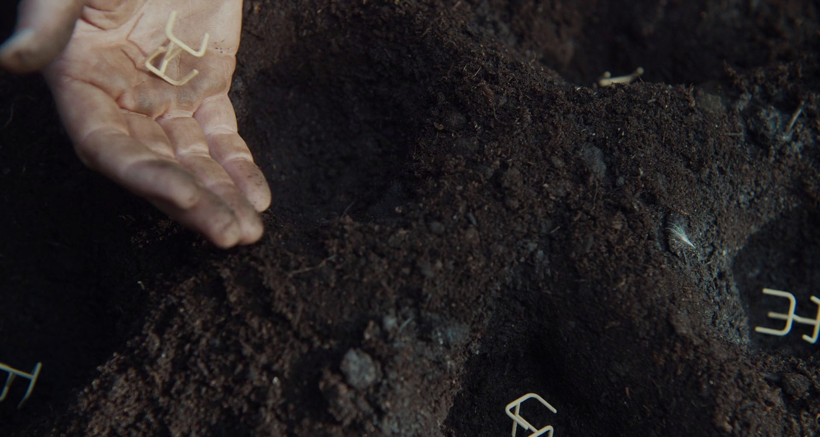 a person holding their hand over a pile of dirt