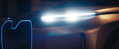 a close up of the headlights of a car