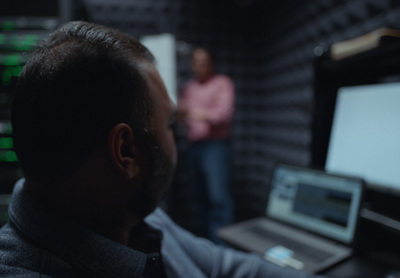 a man sitting in front of a laptop computer