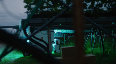 a person standing in a field at night