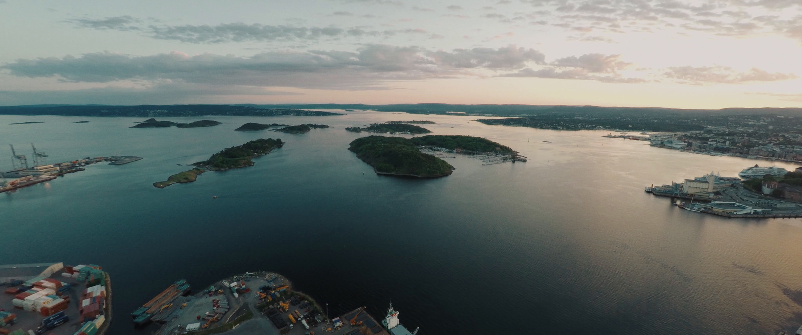 an aerial view of a harbor in sweden