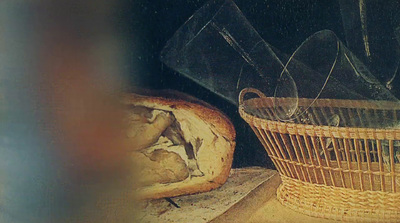 a close up of a basket and a bread