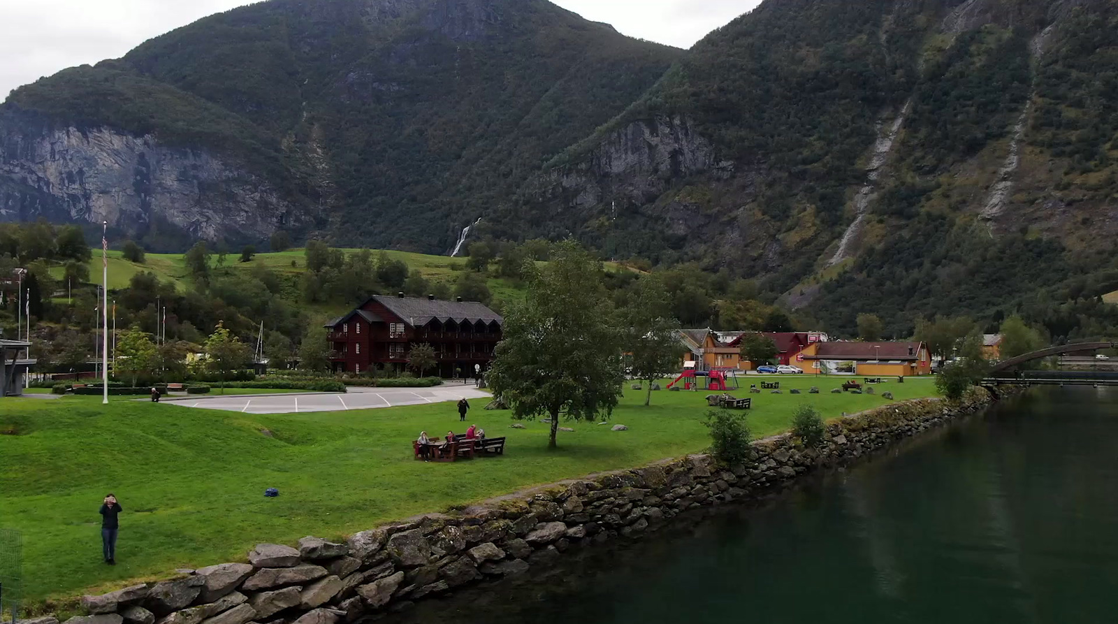 a view of the fjord in a small town in norway