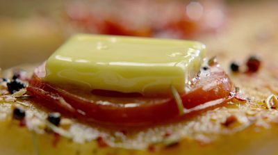 a close up of a piece of food on a plate