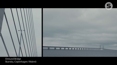 two pictures of a bridge and a body of water