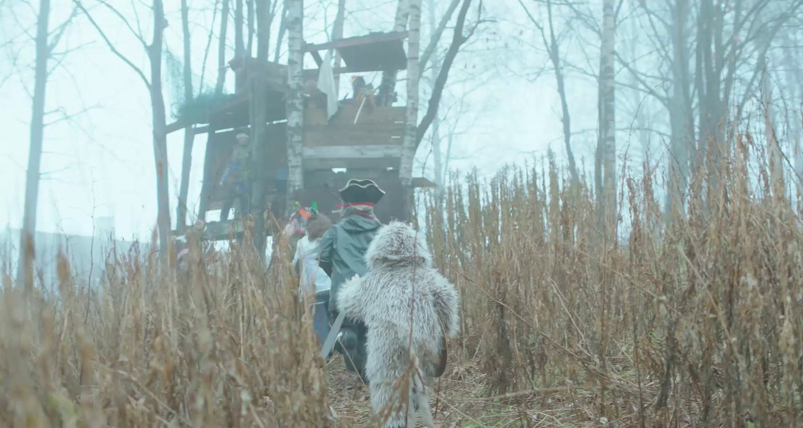 a person walking through a field with a dog