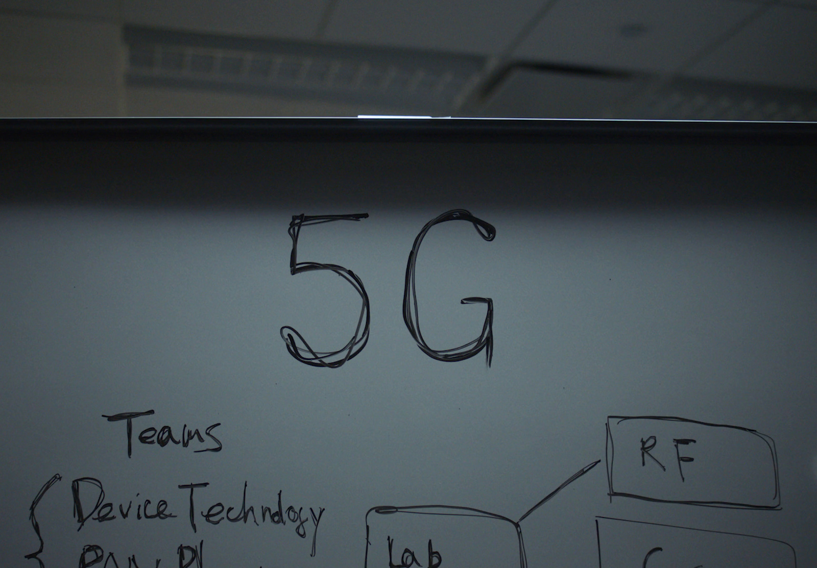 a white board with a drawing of a 5g phone