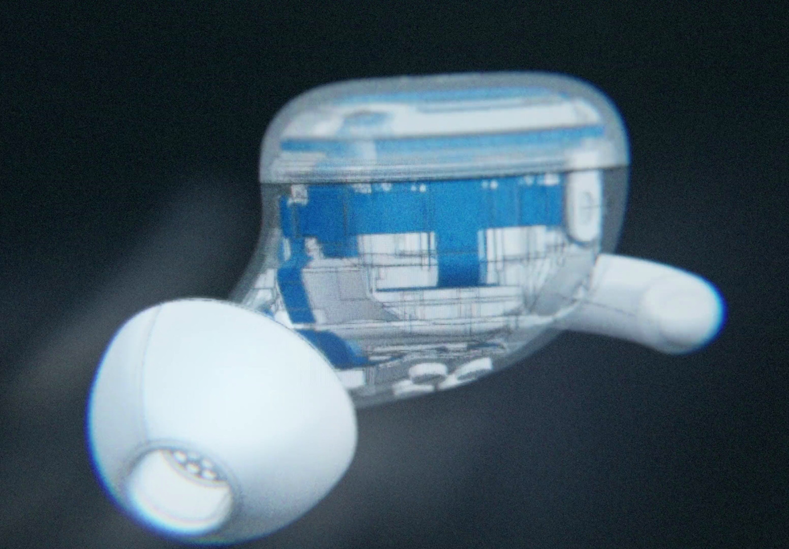 a close up of a blue and white object