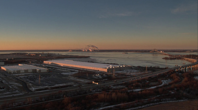 an aerial view of a large industrial area