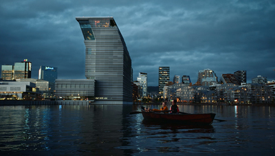 a boat floating on top of a body of water