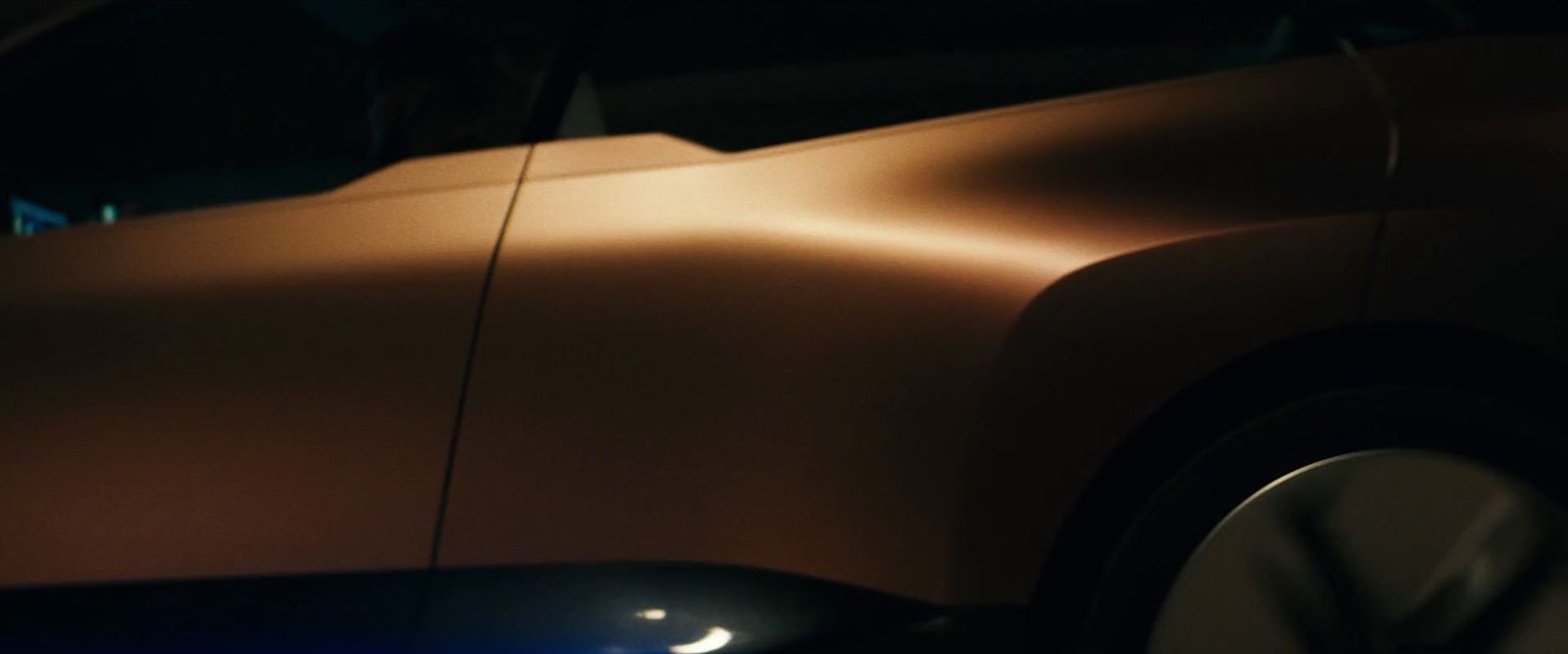 a close up of a car at night