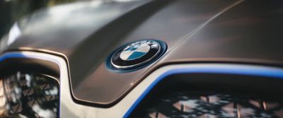 a close up of a bmw logo on a car