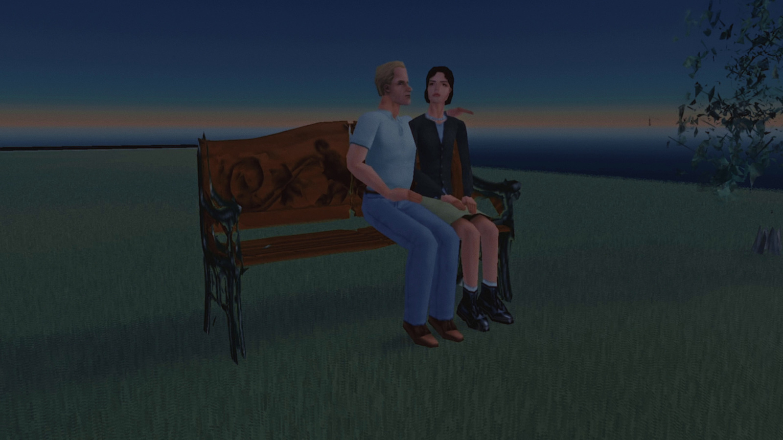 a couple of people sitting on top of a wooden bench