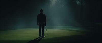 a man standing on a golf course in the dark