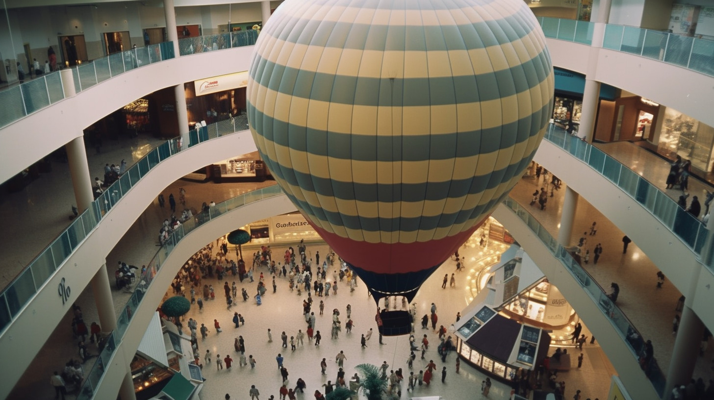 a large hot air balloon in the middle of a mall