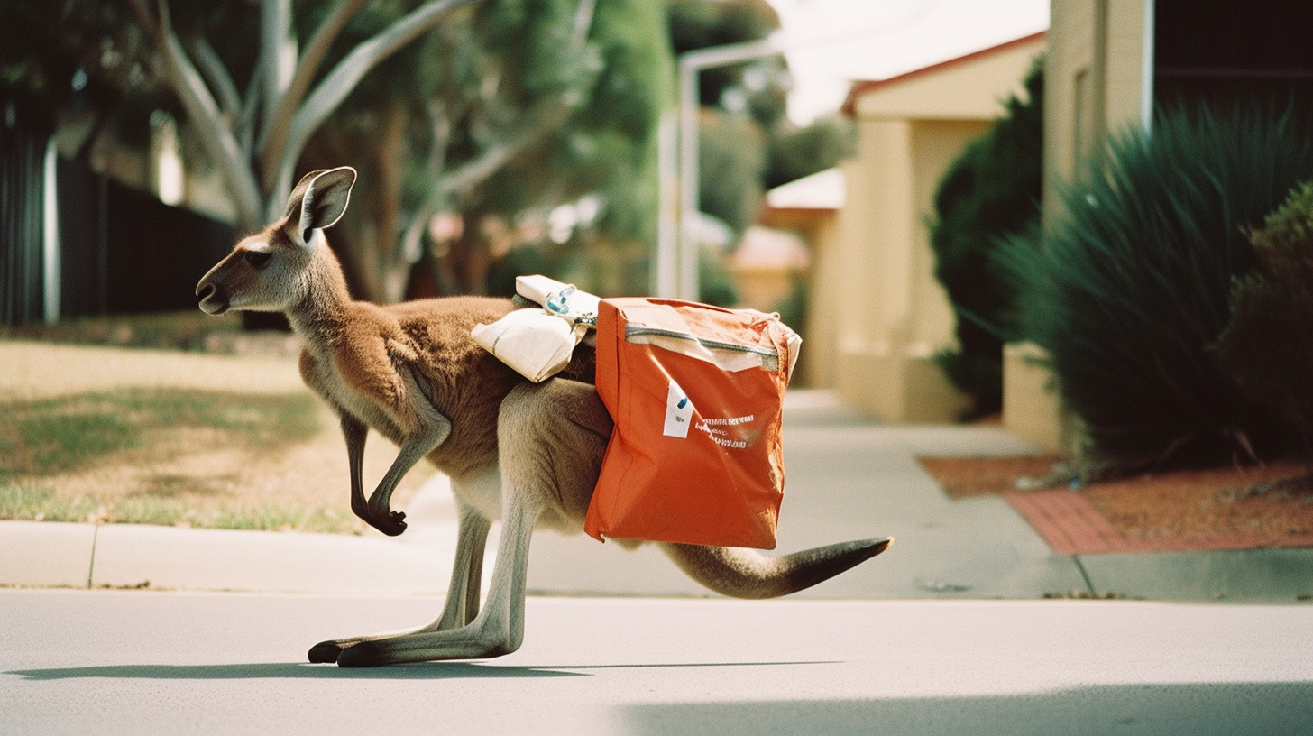 a kangaroo with a bag on its back