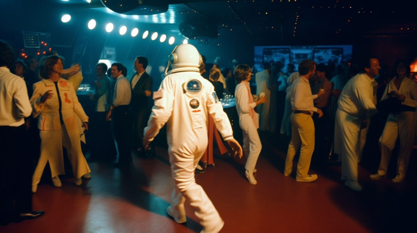 a man dressed as a robot dancing in front of a crowd