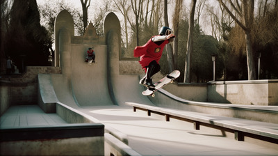 a man flying through the air while riding a skateboard