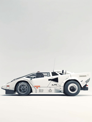 a white race car is parked on a white surface