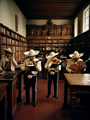 a group of people in cowboy hats playing instruments