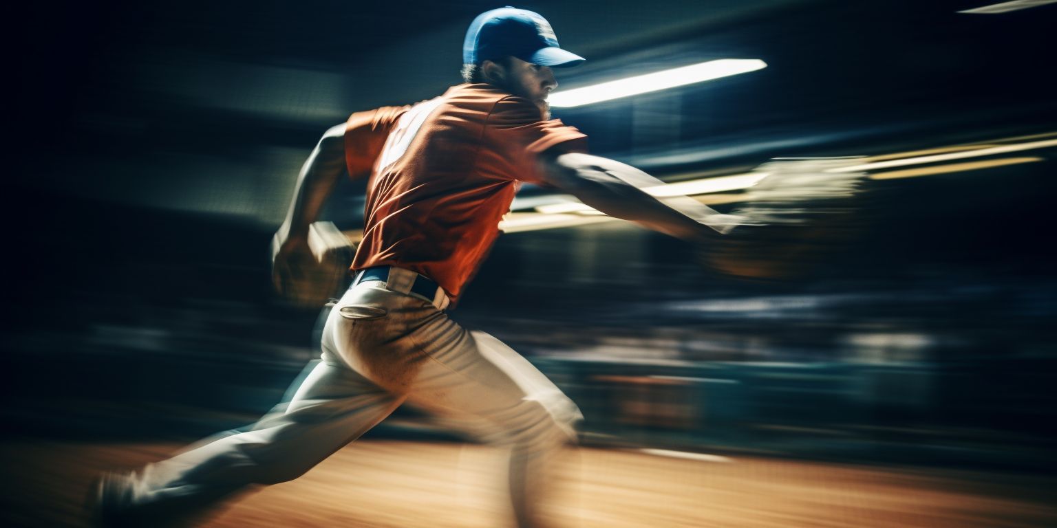 a baseball player is running in the dark