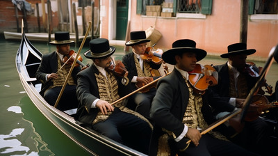 a group of men riding on the back of a boat