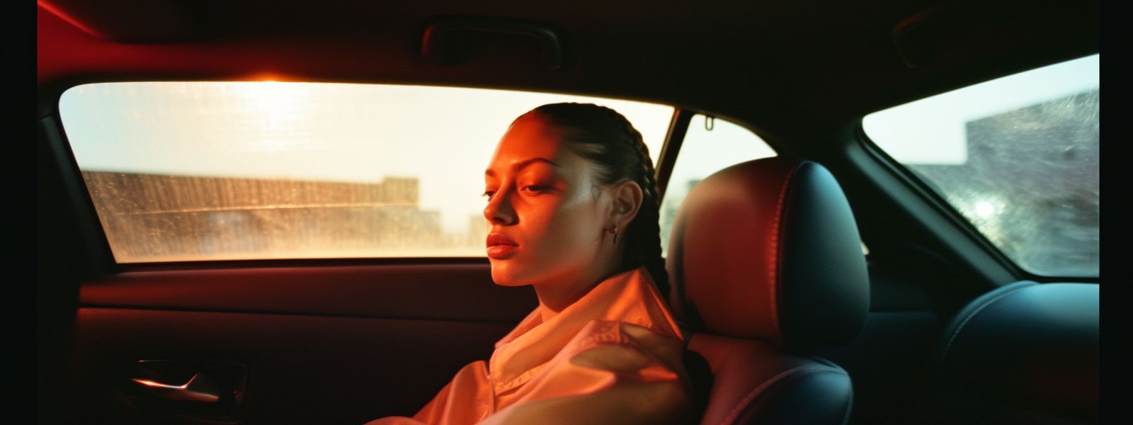 a woman sitting in the back seat of a car