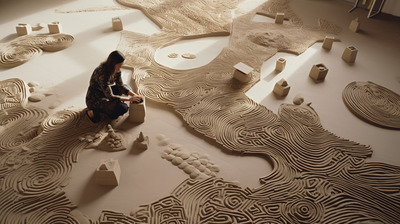 a person sitting on a bench in a room