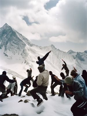 a group of people standing on top of a snow covered slope