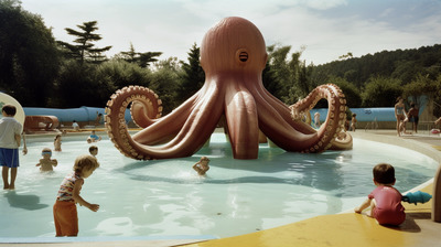 a group of children playing in a pool with an octopus