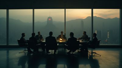 a group of people sitting around a table