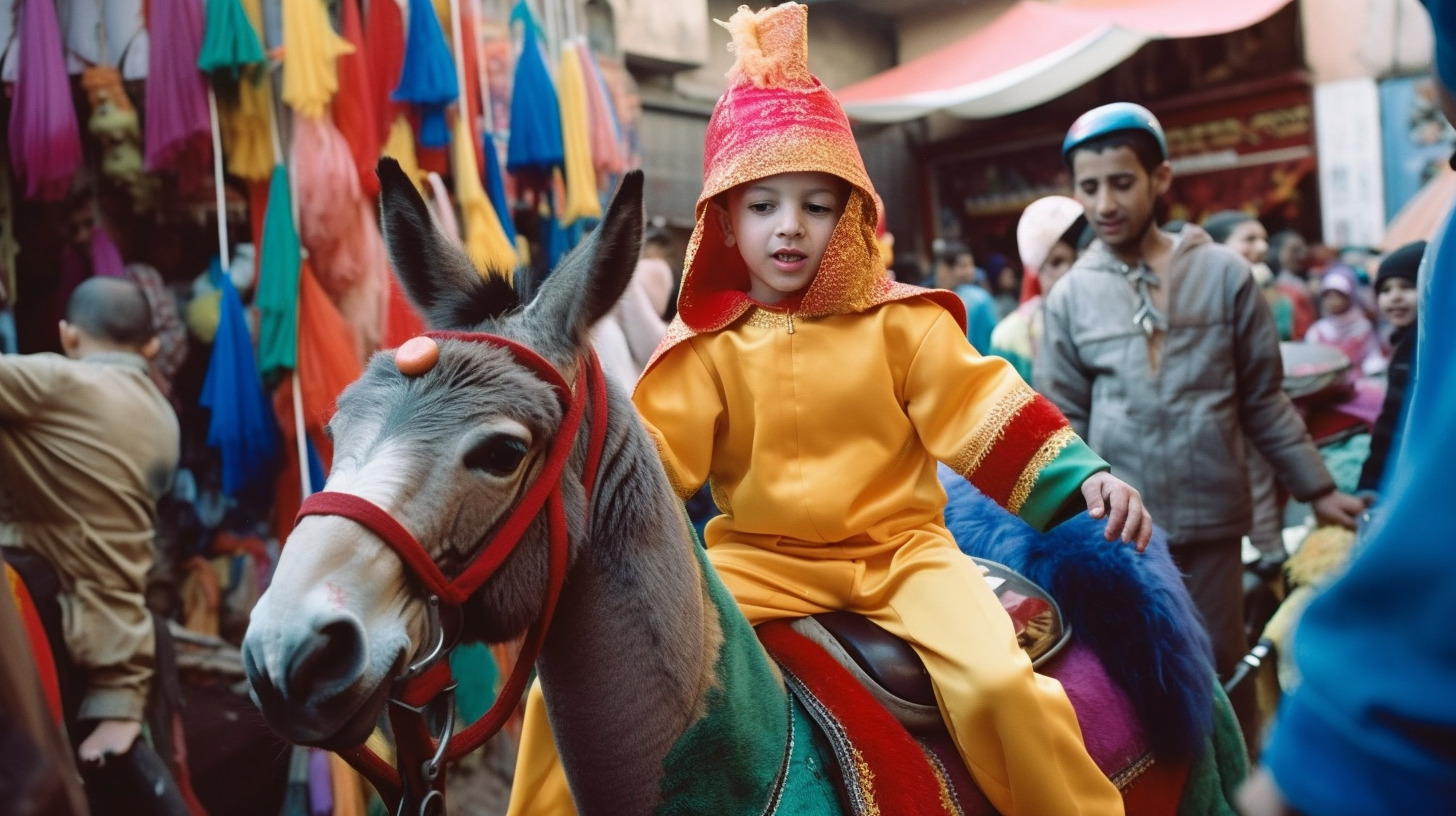 a little girl riding on the back of a donkey