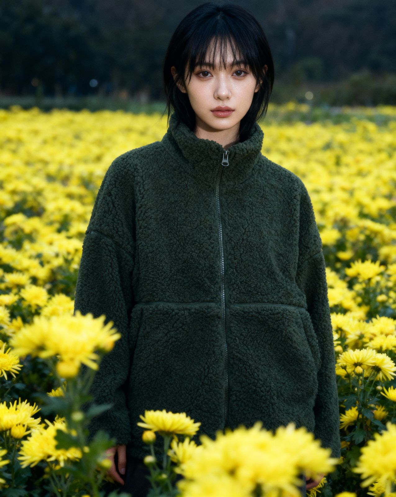 Woman In Flowers a woman standing in a field of yellow flowers