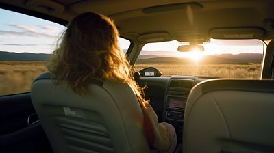 a woman sitting in the back seat of a car