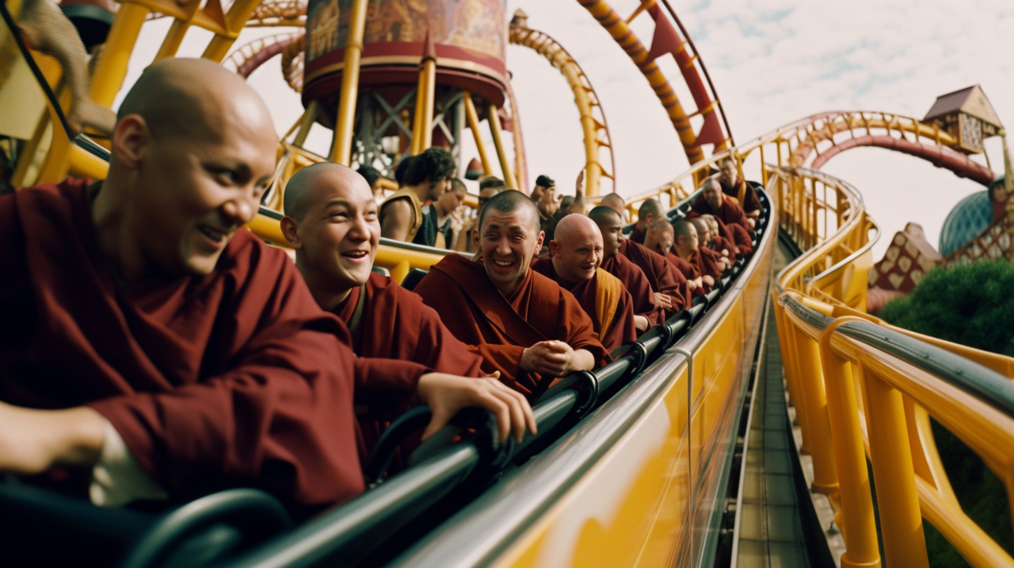 a group of people riding a roller coaster