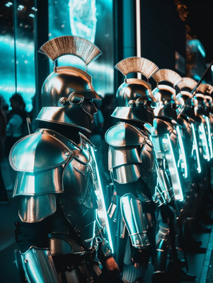 a group of men in armor standing next to each other