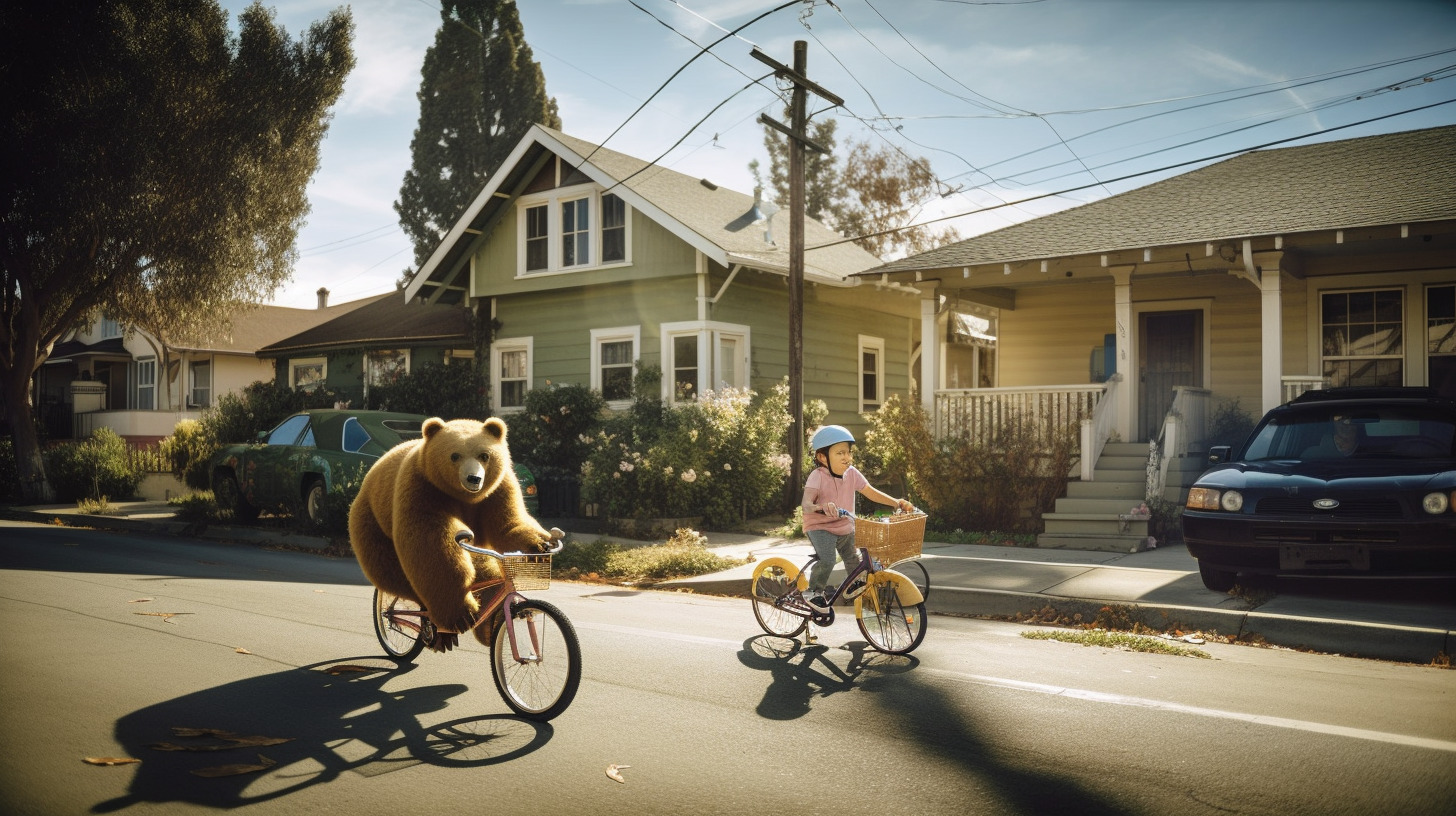 a couple of people riding bikes down a street